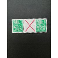 ГДР 1955 Сцепка горизонтальная из марок стандарта "Пятилетка" (чистая**) Mi.WZ1 406x+Z+406x каталог 7.00 евро