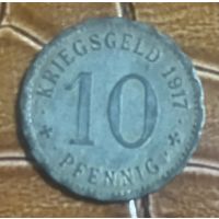 Монета 10 пфеннигов 1917 год. Хаген. Веймарская республика.