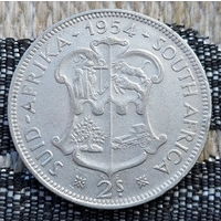ЮАР 2 шиллинга 1954 года. Герб. Королева Елизавета. Серебро. Сторгуй за свою цену, предложи обмен! Y