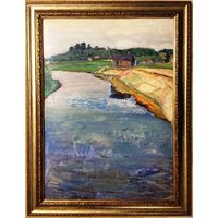 Крохалев П.С (Крохолев)68/49см;1974г; "Вечер на реке Бобр"Картон, масло.