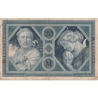 20 марок 1915 года. банкнота Германия, Кайзер.