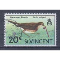 [385] Сент-Винсент 1970. Фауна.Птицы.Дрозд. Гашеная марка.