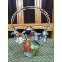 Корзинка - конфетница из цветного стекла. СССР.