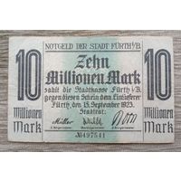 Werty71 Германия 10 миллионов 10000000 марок 1923 Фюрт банкнота гроссгельд