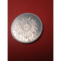 2 марки 1901 Германия. Пруссия. Серебро. С рубля. (12) Штемпельные.