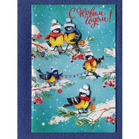 Открытка С Новым годом! Синички Чистая