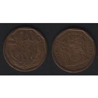 Южная Африка (ЮАР) km136 20 центов 1994 год (_брак(om1(0(1 небольшой поворот ТОРГ