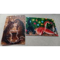 Посткроссинг. Художник Ирина Гармашова, коты (10х15). Подписаны. Цена за пару.