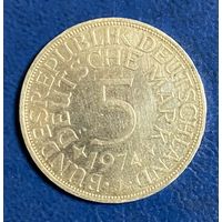Монета 5 марок 1974 год. ФРГ. Монетный двор Гамбург.