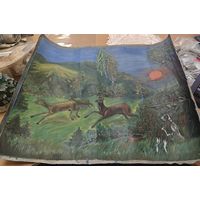 Картина, полотно, холст, масло. Дикие животные, охота