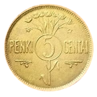 ЛИТОВСКАЯ РЕСПУБЛИКА /ПЕРВАЯ РЕСПУБЛИКА/. 5 ЦЕНТОВ 1925. ПАГОНЯ.