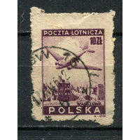 Польша - 1946 - Авиация 10Zt - (есть тонкое место) - [Mi.429] - 1 марка. Гашеная.  (Лот 50HF)-T41P11