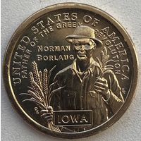 США 1 доллар 2026 г. Агроном Норман Борлоуг. Штат Айова. Двор D и Р. Цена за 1 шт.
