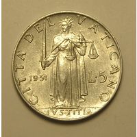 Ватикан, 5 Лир 1951