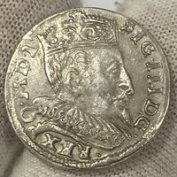 Трояк, 3 гроша 1595 г., Сигизмунд Ваза, Вильно. Лучшая монета! Из слаба PCGS!