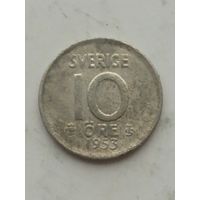 10 эре 1953 года Швеция. Серебро 400. Монета не чищена. 45212