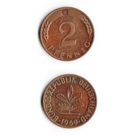 2 пфеннига Германия 1969 года(D)