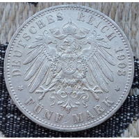 Германия 5 марок 1903 года, А. Серебро! Сторгуй за свою цену, предложи обмен! Y160