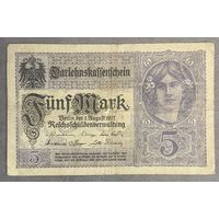 Банкнота 5 марок 1917 год. Германская империя.