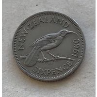 Новая Зеландия 6 пенсов 1960 птица Гуйя Елизавета II