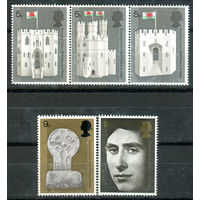 Великобритания - 1969г. - инвеститура принца Уэльского - 5 марок - полная серия, MNH, 2 марки с пятнышками наклее [Mi 522-526]. #3-GB-Z-1-18
