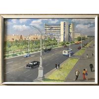 Булычев Ю.А. "Минск.Проспект Ленина завод Агат", 1970-е г. Размер 60х80 см.