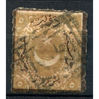 Османская Империя (Турция) - 1869г. - полумесяц и звезда, доплатные марки (portomarken), 5 Ghr - 1 марка - гашёная, есть утончение [Mi 14]. #4-W2-124-A-1