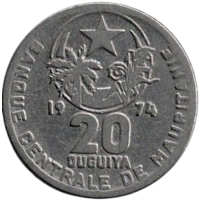 Исламская Республика Мавритания. 20 угий (огий) 1974. Нечастая.