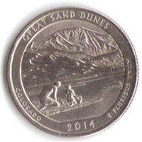 25 центов 2014 г. Парк=24 Национальный парк Грейт-Санд-Дьюнс Колорадо Двор P _UNC