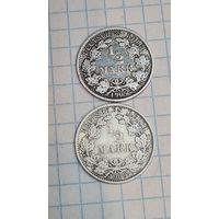 С 1 РУБЛЯ ! ЛОТ ДВЕ МОНЕТЫ ГЕРМАНИЯ  СЕРЕБРО 1/2 МАРКА 1905 и 1909 год
