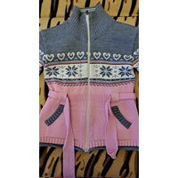 Кофта-туника с пояском с узором снежинки на 4-6лет, б.у в отличном состоянии