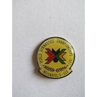 Значок. Знак. "26-й Чемпионат мира по спортивной гимнастике". "США". "Индиана". "Спорт". "Гимнастика". "Олимпиада". 1991. м