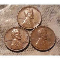 1 цент 1965. 1966. 1967 сет 3 шт. США Без обозначения МД
