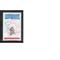 Андорра(Французская)-2003(Мих.603)  **   , Спорт, Велоспорт,  Велосипеды, Карта,(одиночка)