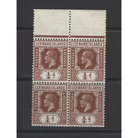 1921 Подветренные острова ** Георг V, кварт 4 марки (SG 58) с верхним полем, Водяной знак Mult Script CA