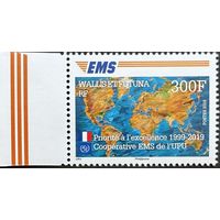 Уоллис и Футуна 2019  История почты. UPU EMS . Карта мира. Совместный выпуск.