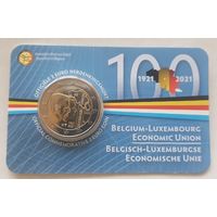 2 евро Бельгия 2021 100 лет Бельгийско-Люксембургскому экономическому союзу  в блистере