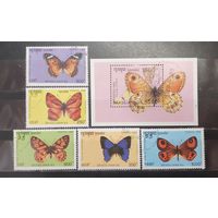 Камбоджа. 1983 год. Фауна. Бабочки (блок и 5 марок) (1354)