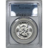 1/2 доллара 1959 США Франклин ms 64 PCGS ярчайшая!