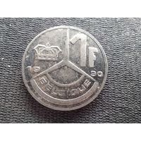 Бельгия, 1 франк 1990,  Надпись на французском - 'BELGIQUE', KM# 170