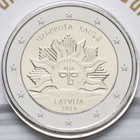 2 евро 2019 Латвия Восходящее Солнце UNC из ролла