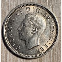 Монета 3 пенса 1937 год. Великобритания. Король Георг VI. Серебро