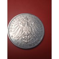 3 марки 1913 Е Германия. Саксония. Башня. Серебро. С рубля. (13) 100 лет Битве при Лейпциге. Очень Красивые.
