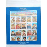 Марки, Легенды Запада, 1994год,   Лист из 20 марок в оригинальной почтовой упаковке. (Отозвана с рынка. Ошибка в портрете Билла Пикетта)