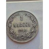 1 марка Россия для Финляндии 1890 года. Серебро 868. Монета не чищена. 45230