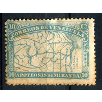 Венесуэла - 1896г. - карта, 10 с - 1 марка - MH с жёлтыми пятнами на перфорации [Mi 49]. #4-W1-129-A-2