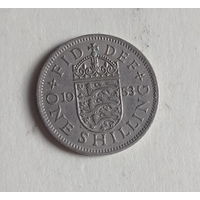 Великобритания 1 шиллинг 1953 год для Англии коронация королевы Елизаветы II длинная надпись в легенде