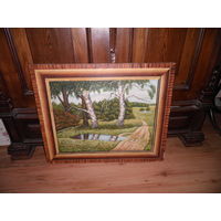 Картина пейзаж,объёмная(с нарисованной рамой) 70-е г.,картон/масло,Н/Х.С рубля.