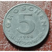 Австрия 5 грошей, 1955    ( 1-1-5 )