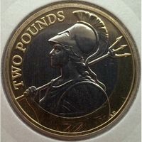 Великобритания 2 фунта, 2015 Портрет королевы с инициалами JC UNC